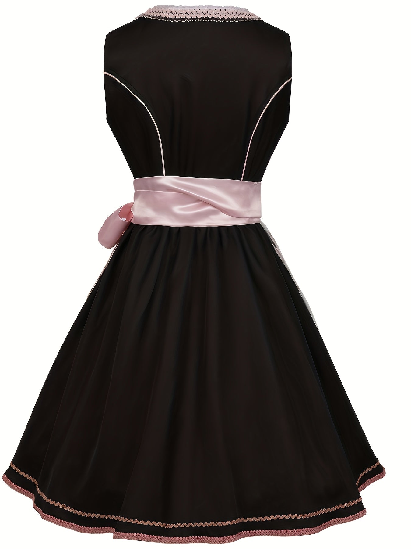 Embroidered Black and Pink Dirndl Dress with Floral Lace for Oktoberfest