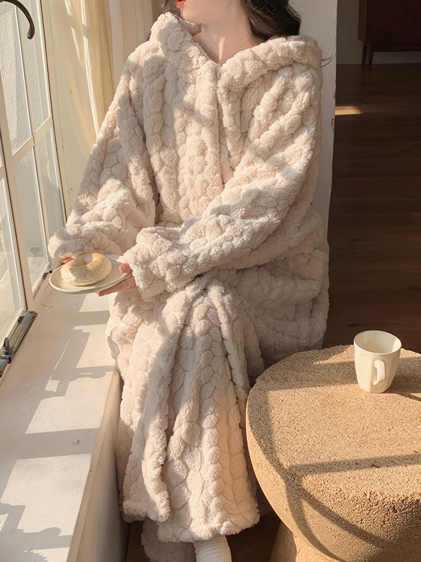 Women's Hooded Robe Set | Coral Fleece | Winter Warmth & Comfort | Polyester