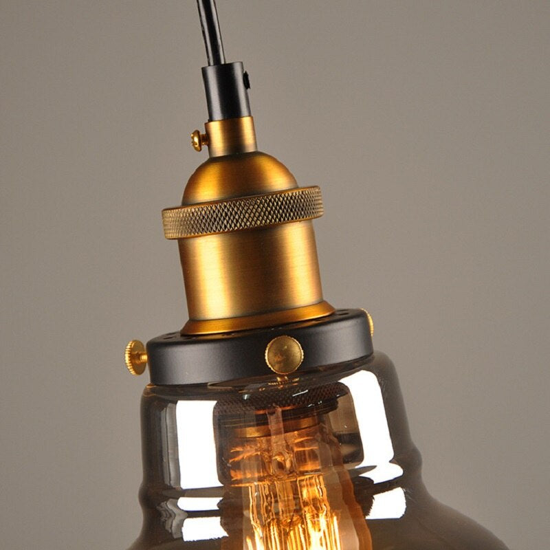 Antique Glass Pendant Light | Vintage Art Deco Design | Galvanized Metal & Glass | Dimmable Lighting