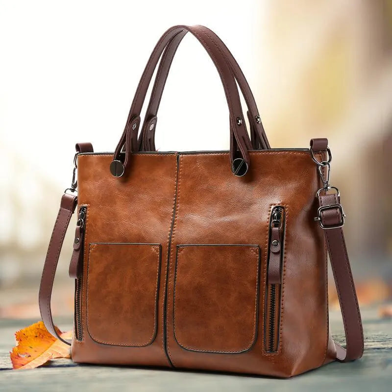 Leather Tote Handbag | Scratch-Resistant Genuine Leather | Removable Shoulder Strap | Durable Design