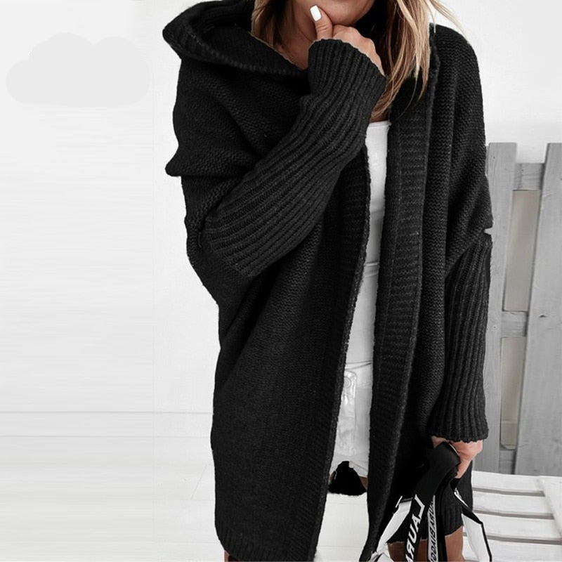 Women's Oversized Hooded Cardigan | Soft Knit with Batwing Sleeves | Longline Style | Cozy Layering for Autumn
