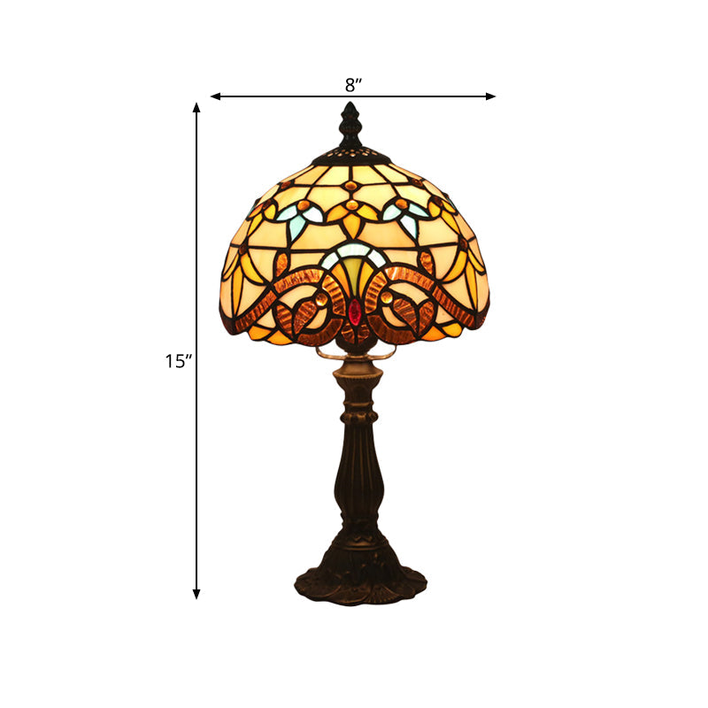 Tiffany Table Lamp with Bowl-Shaped Stained Art Glass in Yellow/Blue and Baluster - 15" Length, 8" Width, 15 Inch & Under Height