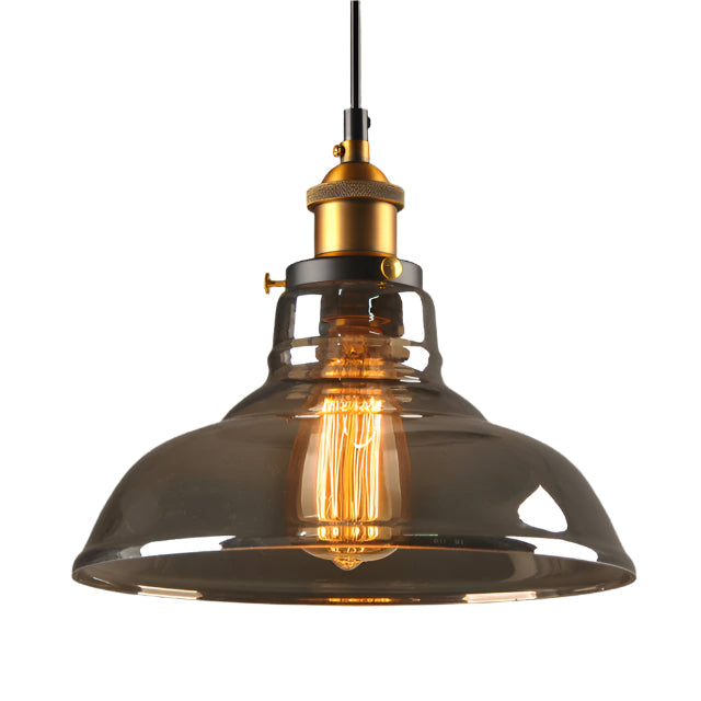 Antique Glass Pendant Light | Vintage Art Deco Design | Galvanized Metal & Glass | Dimmable Lighting