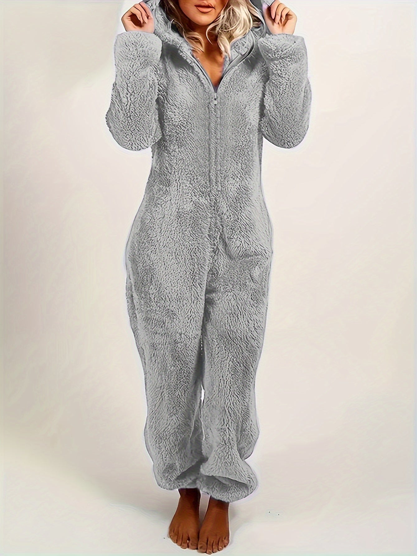 Women's Pajama Jumpsuit | Hooded Zipper | Cozy Warmth Comfort | Polyester