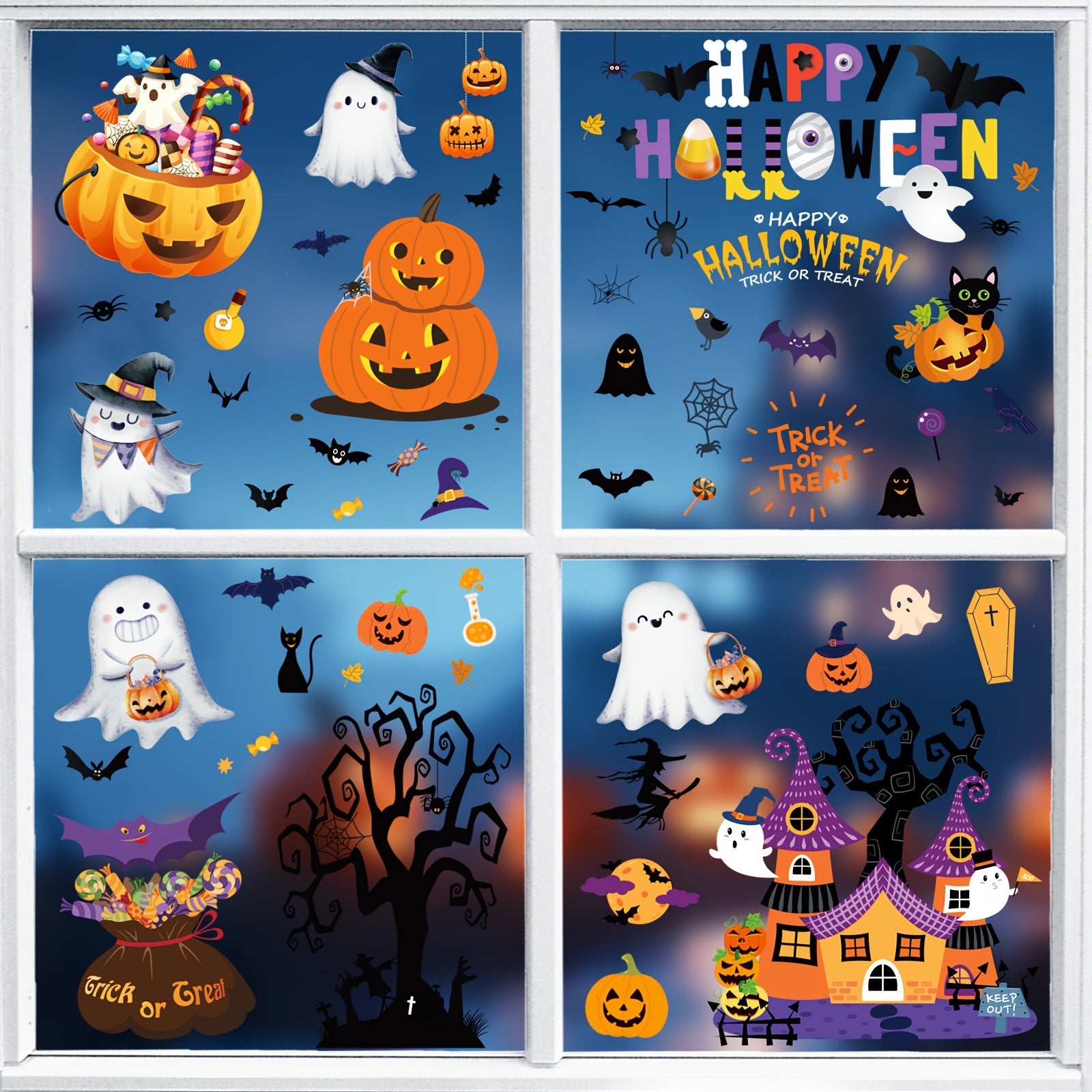 Reusable Halloween Window Clings - Spooky Bats & Pumpkin Decorations - 172 pcs