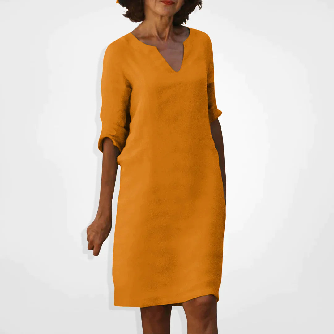 Women’s Dress | V-Neck & Three-Quarter Sleeves | Soft Premium Fabric | Midi Length