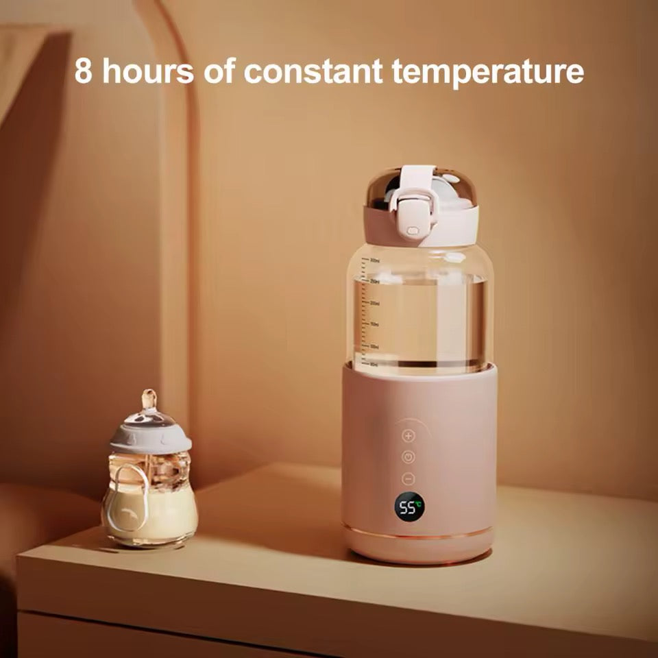 USB Baby Bottle Heating Device - 300ml Borosilicate Glass, 37–55°C, LED Display, 8 Hour