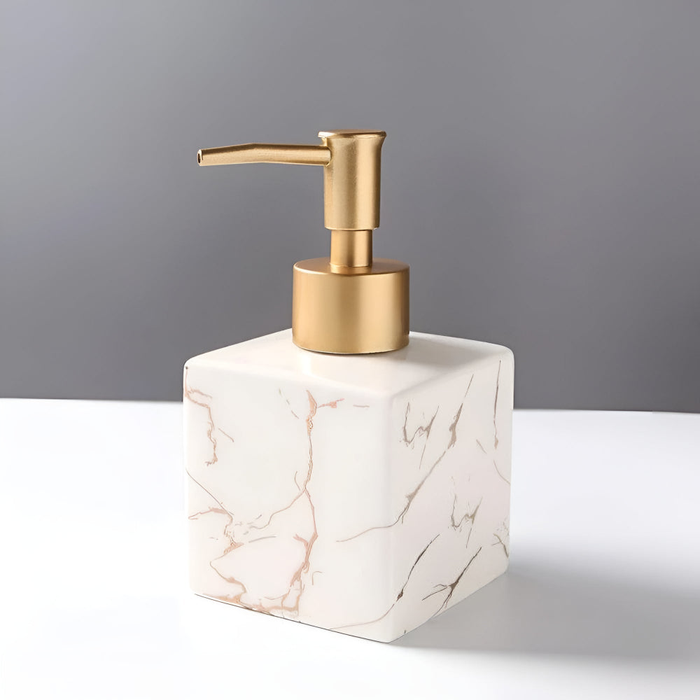 Sophisticated Marble-Inspired Soap Dispenser with Luxe Gold Pump
