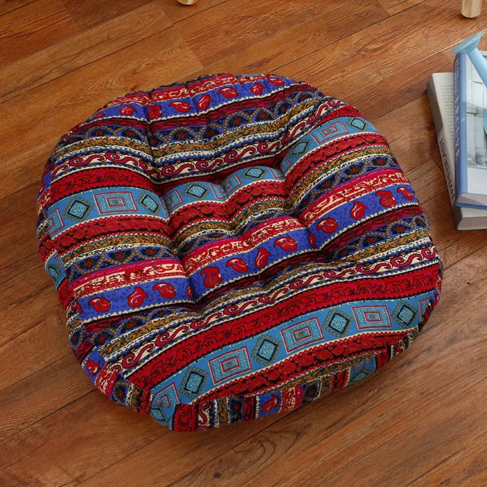 Vibrant Harmony – Round Cotton Floor Cushion