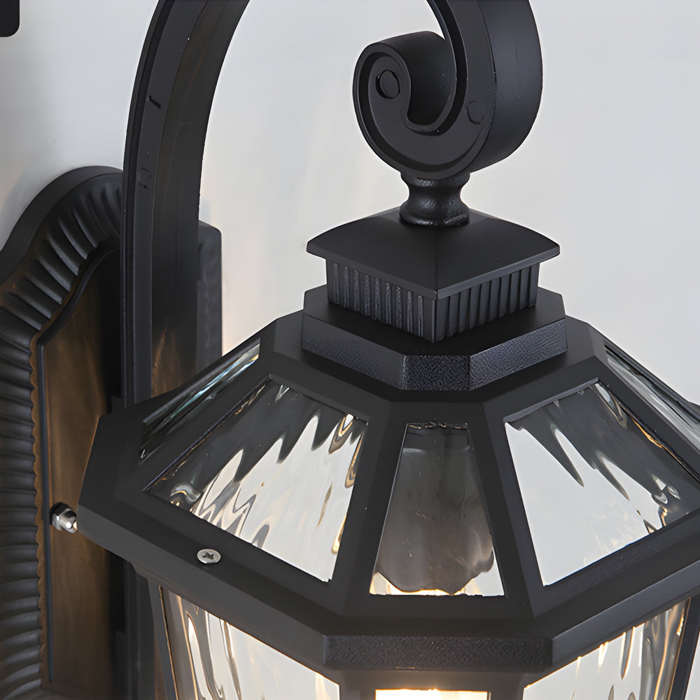 1-Light Taavita Clear Water Glass Outdoor Wall Light Lantern Sconce Porch Wall Mounted Exterior Lamp