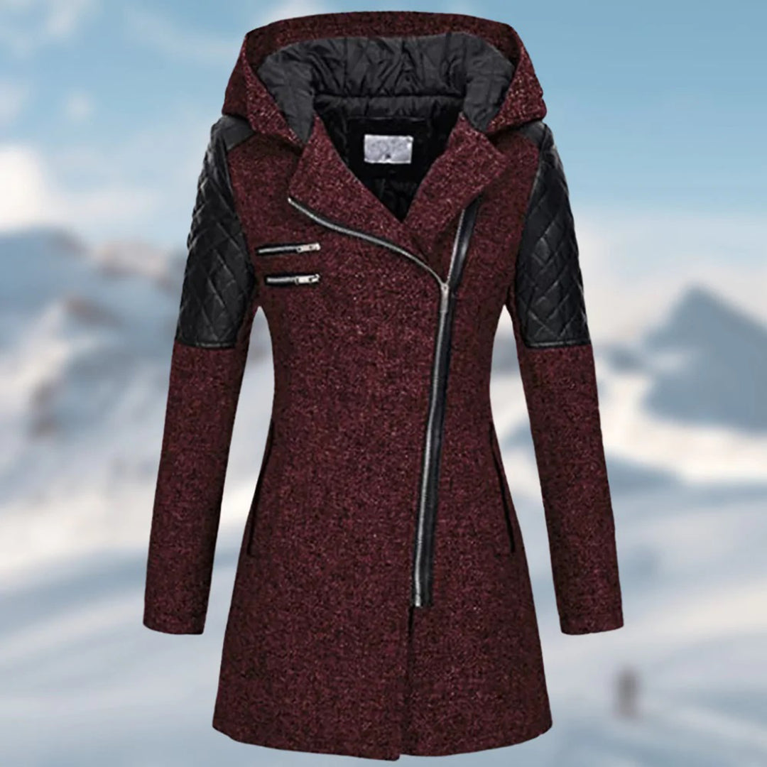 Women’s Long Winter Coat | Wool-Blend with Quilted Sleeves | Windproof & Durable | Comfortable Fit