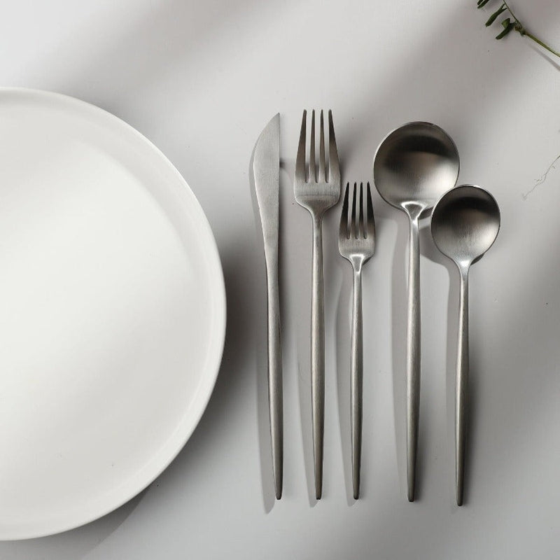 Flatware Set | Minimalist Design | Stainless Steel with Matte Titanium Coating | Durable & Food-Safe