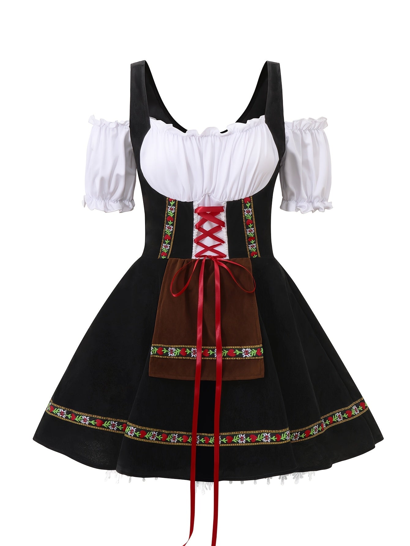 Women's Bavarian Dirndl Dress with Lace-Up Corset for Oktoberfest