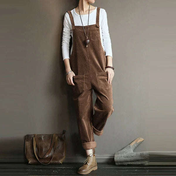 Women’s Sleeveless Corduroy Jumpsuit | Loose Fit with Pockets | Durable Fabric | Casual Comfort