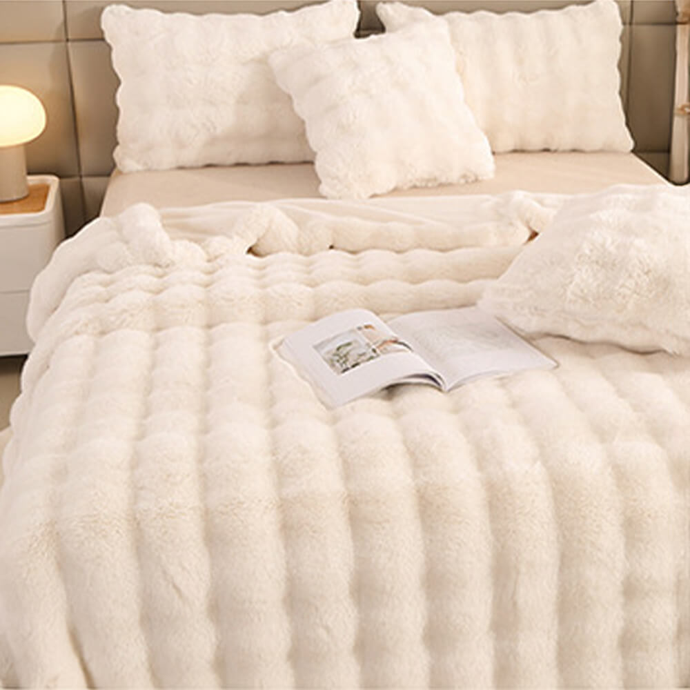 Faux Rabbit Fur Blanket | Double-Layer Plush | Extra Thick Warmth | Hypoallergenic