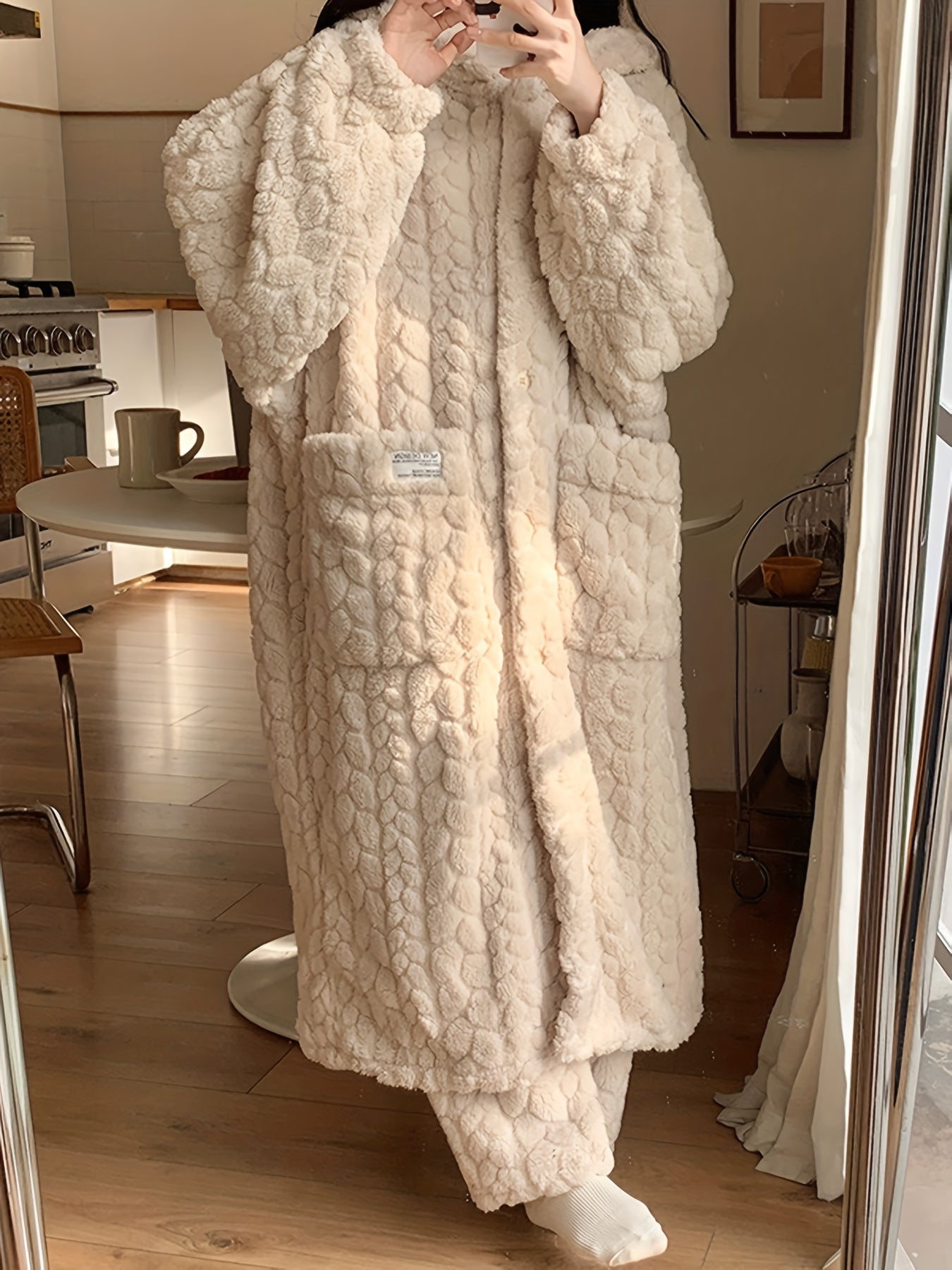 Women's Hooded Robe Set | Coral Fleece | Winter Warmth & Comfort | Polyester
