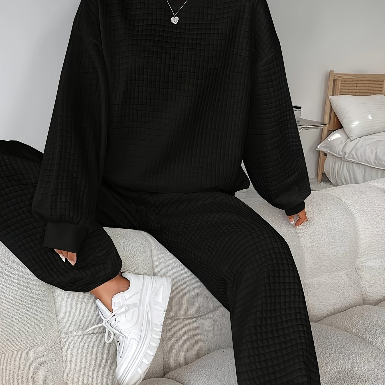 Waffle Knit Lounge Set | Relaxed Fit | Soft Stretch Comfort | Polyester