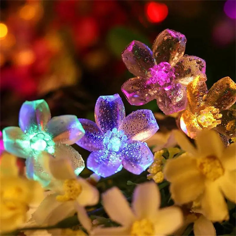 Solar Powered Multi-Color Floral Garden LED Strip Lights 7m 50 LEDs Waterproof IP65 Cherry Chrysanthemum Lotus Rose Energy Efficient Outdoor