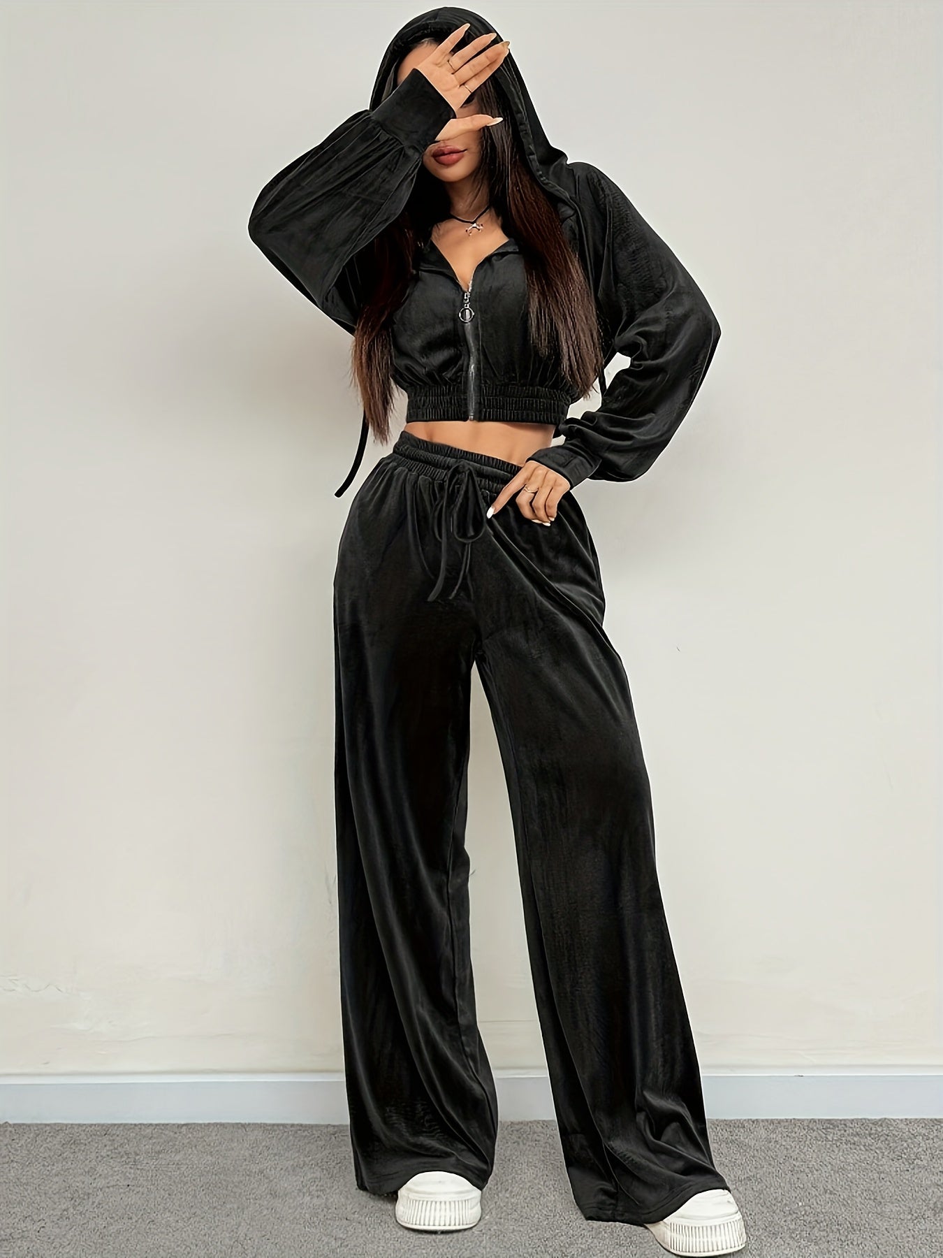 Velvet Lounge Set | Cropped Zip Hoodie | Comfortable Relaxed Fit | Plush Velvet