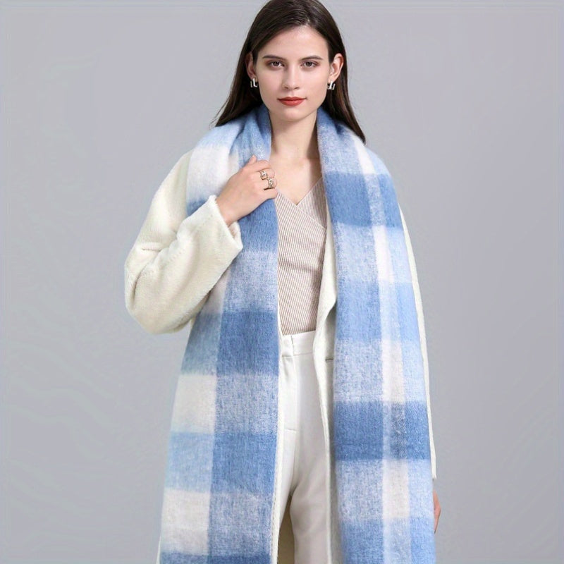 Double-Sided Scarf | Soft Warmth | Stylish Plaid Pattern | Polyester