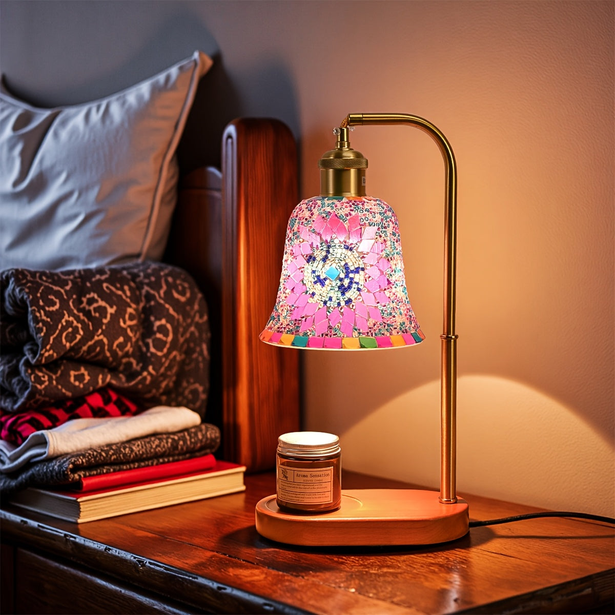 Artisan Mosaic Candlelight Lamp – Adjustable Glass Table Light