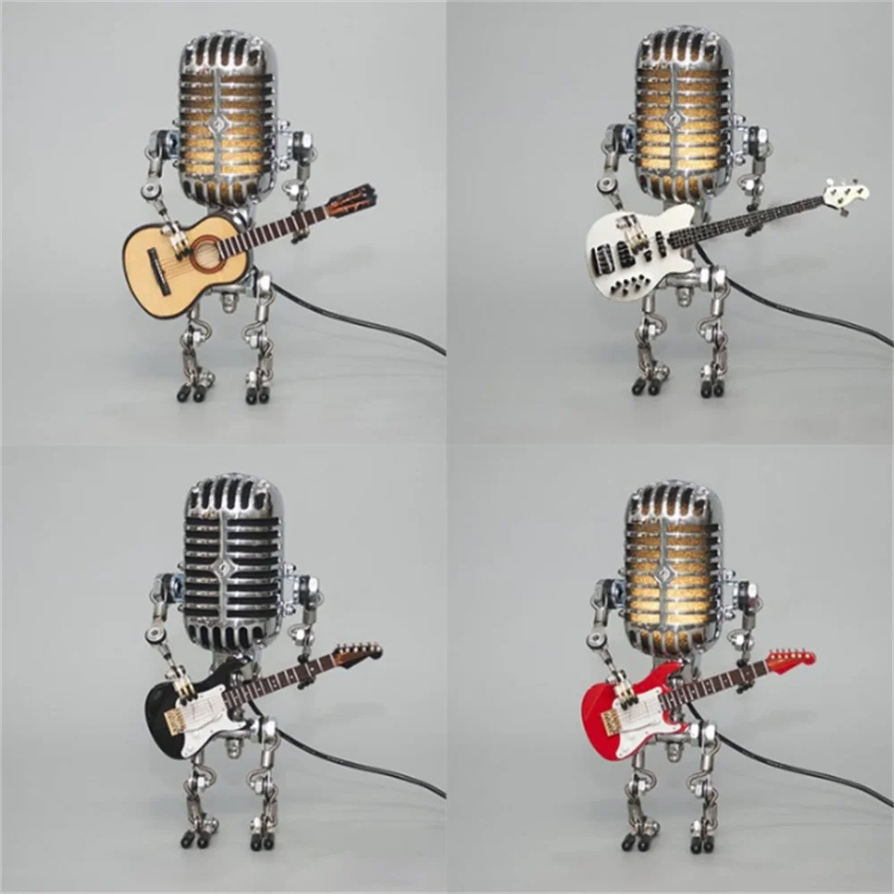 Table Lamp | Robotic Microphone Head with Guitar | Dimmable Light & Luxury Materials | Cozy Ambiance