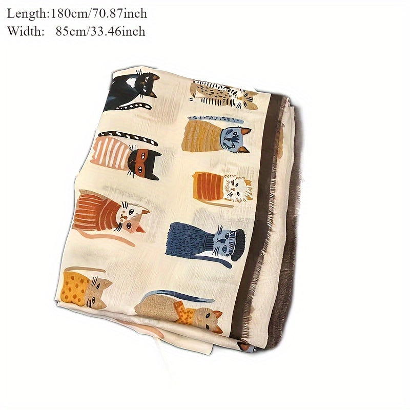 Cat Print Scarf | Lightweight | Breathable and Warm | Viscose