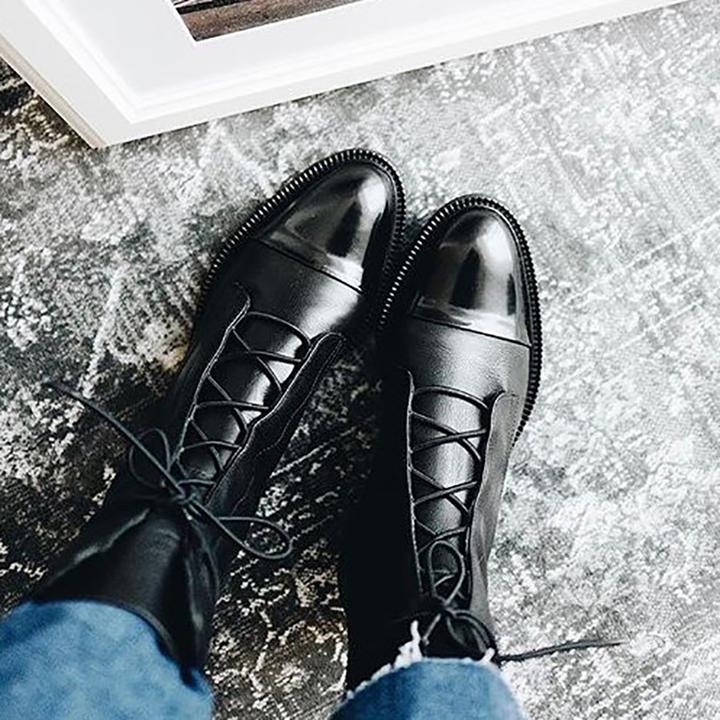Women’s Ankle Boots | Eco-Leather Lace-Up with Cap Toe | Cotton Lining & Lightweight Sole | Removable Insole
