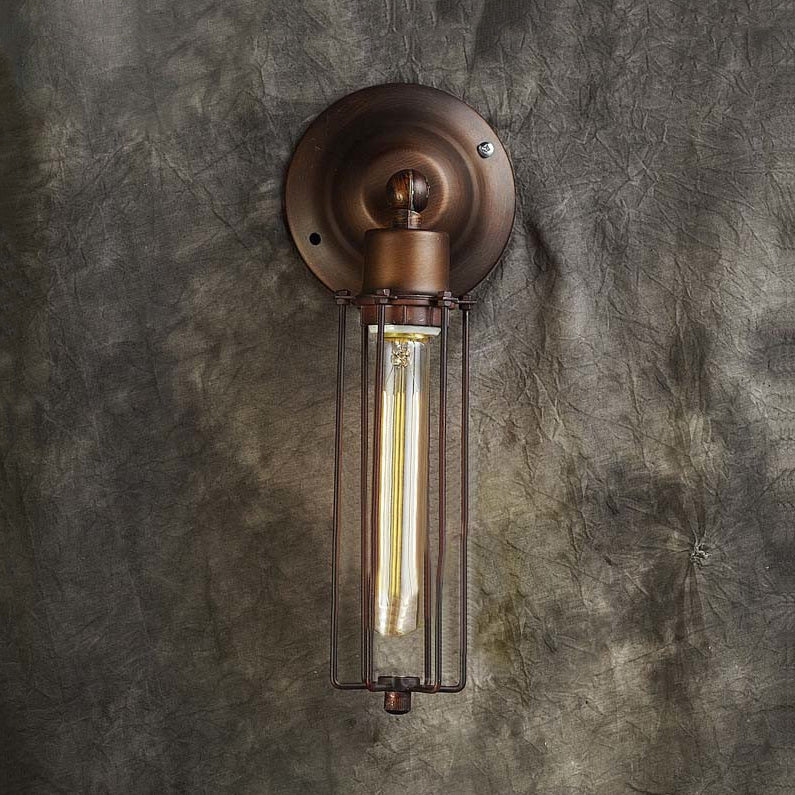 1/2/4-Light Industrial Bronze Wrought Iron Tube Shape Cage Wall Sconce Lighting for Dining Table