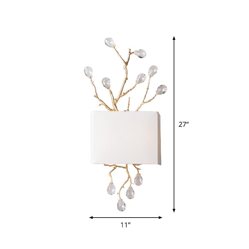 Taavita 2-Bulb Minimalist Wall Sconce Lighting with Crystal Bead Wall Mounted Light Fixture and Fabric Shade