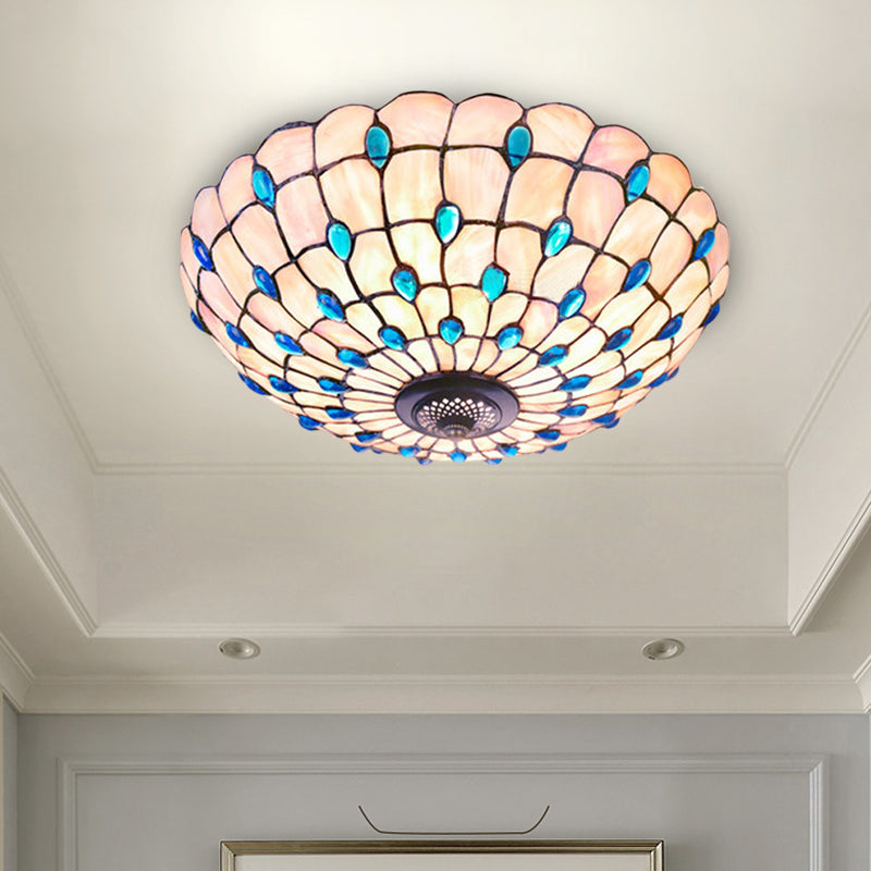 Taavita Blue Flushmount Lighting Jeweled Bowl 3/4 Bulb 16"/21" Wide Ceiling Light
