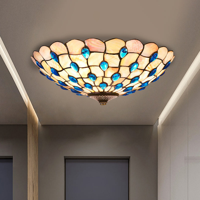 Taavita Blue Flushmount Lighting Jeweled Bowl 3/4 Bulb 16"/21" Wide Ceiling Light
