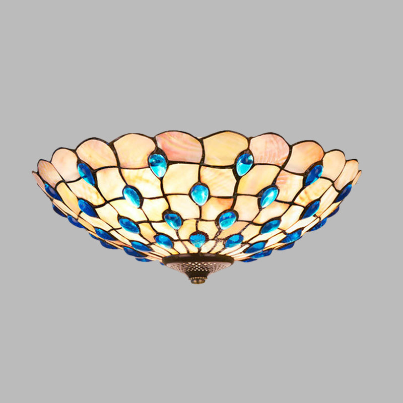 Taavita Blue Flushmount Lighting Jeweled Bowl 3/4 Bulb 16"/21" Wide Ceiling Light