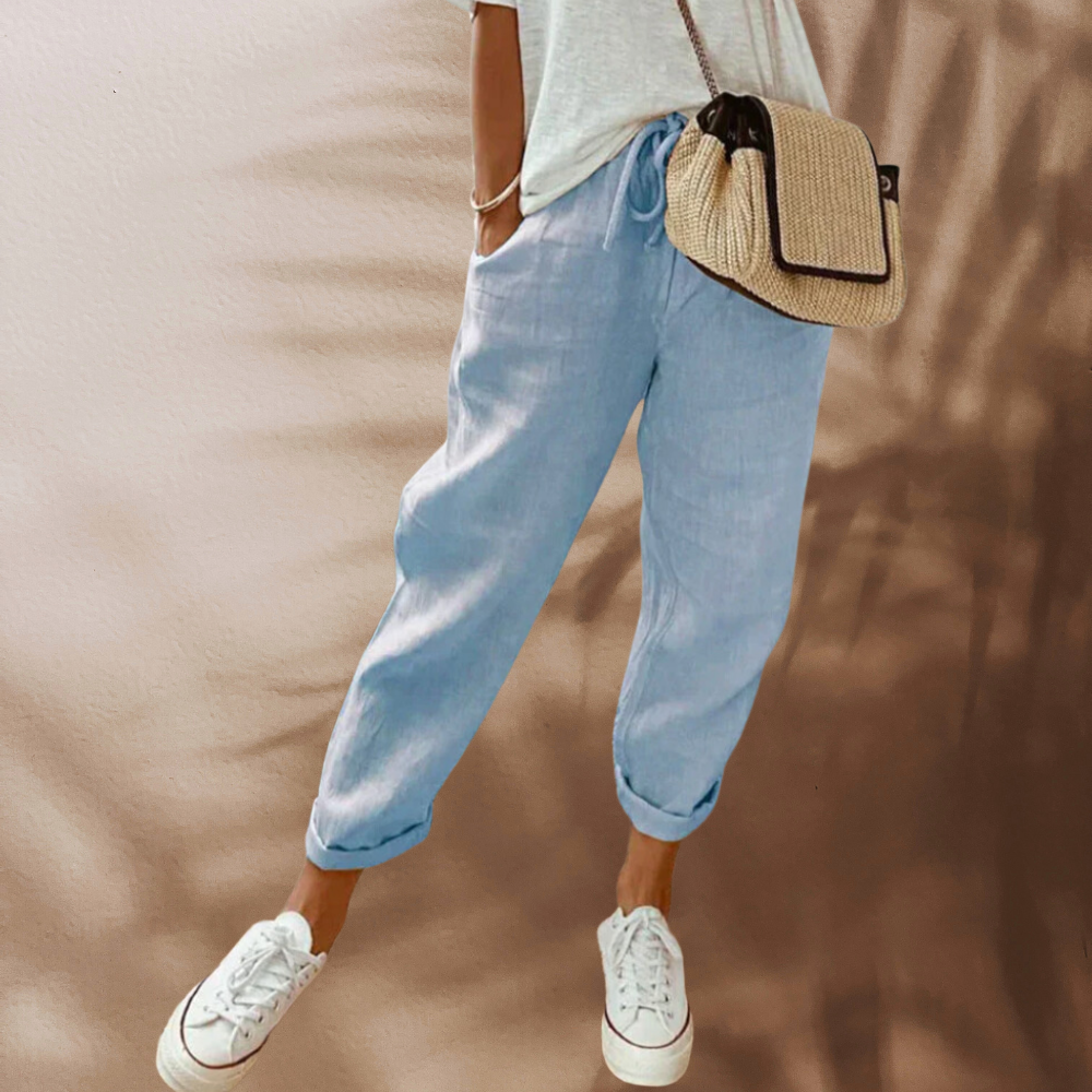 Women’s Linen Jogger Pants | Drawstring Waist & Cuffed Ankles | Breathable Fabric | Comfortable Fit