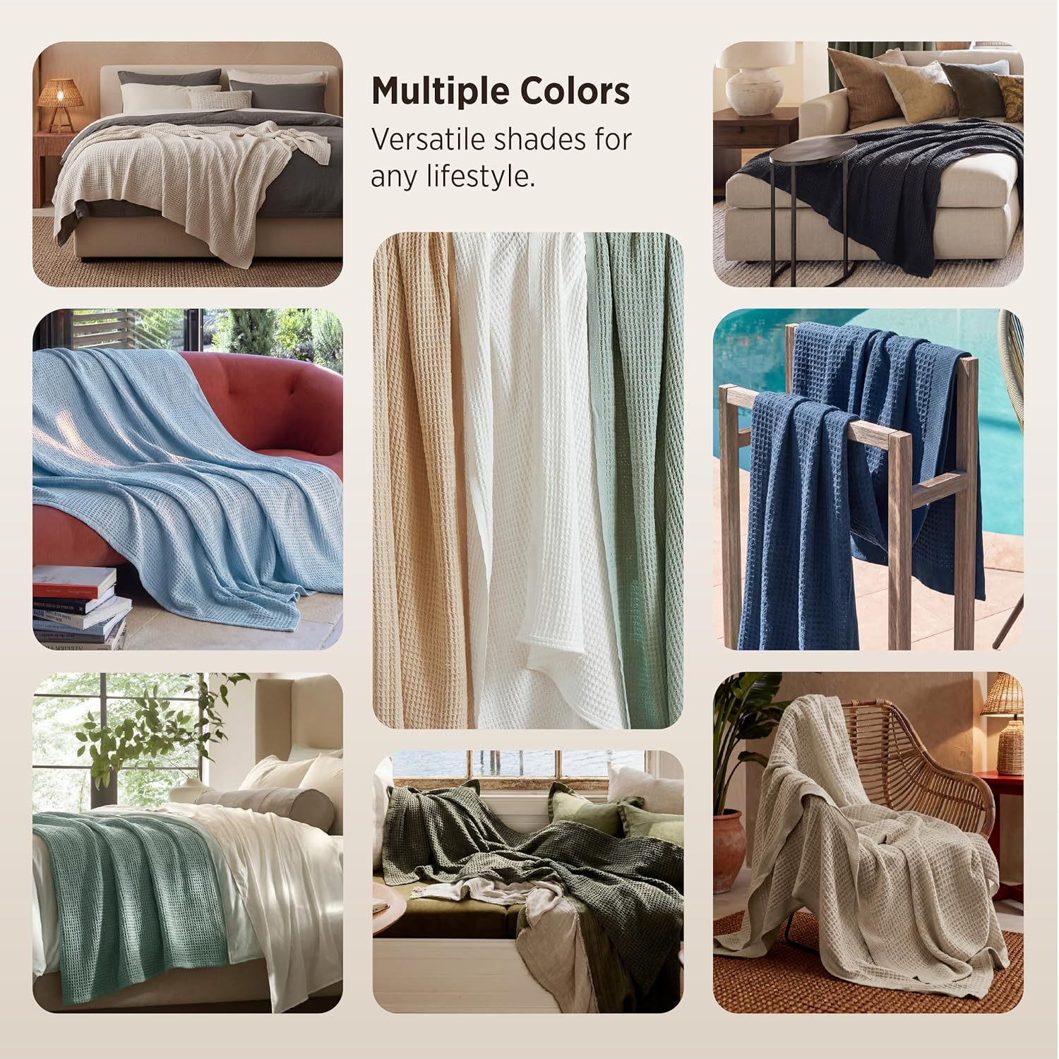Queen Blanket Made of 100% Cotton with Cooling Waffle Weave for Summer