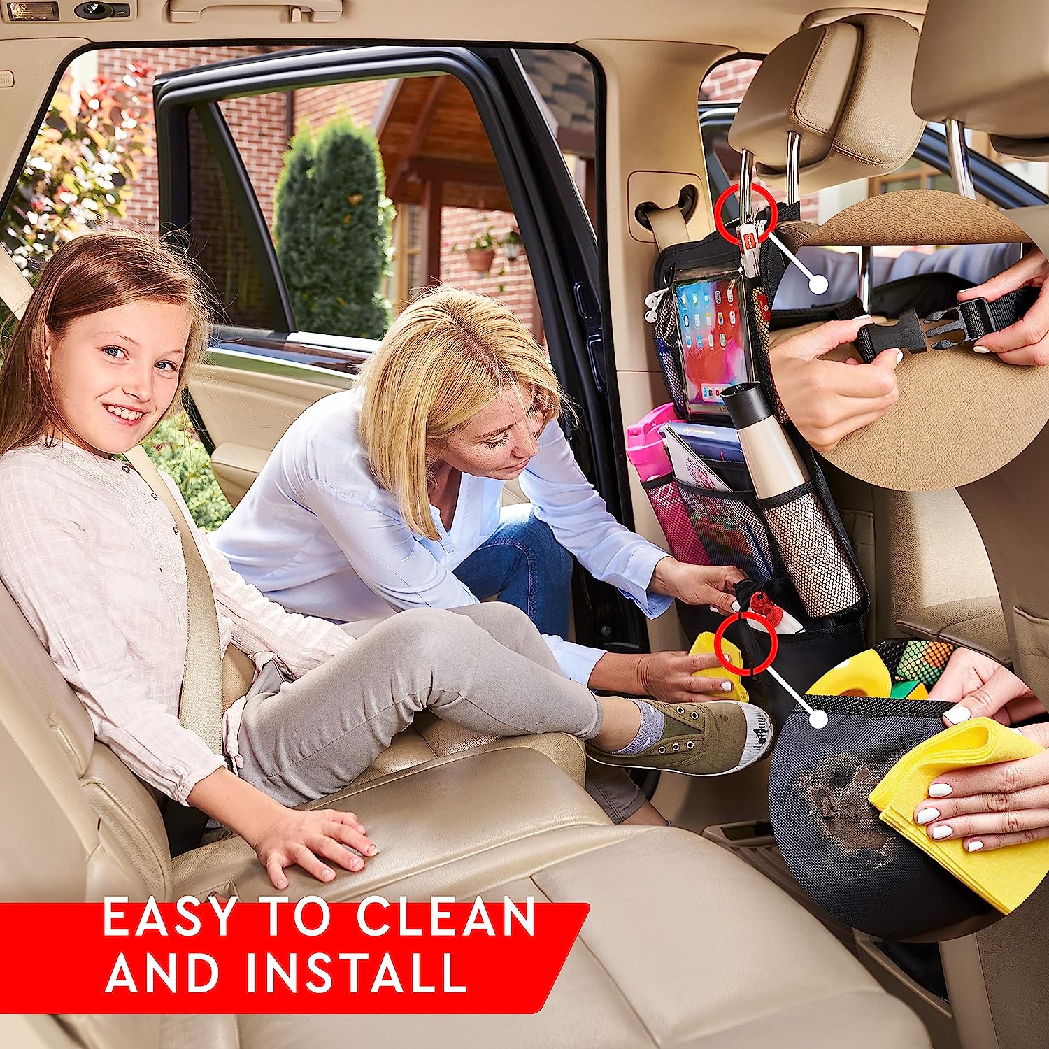 Dual Pack of Car Seat Storage Organizers with Tablet Holder