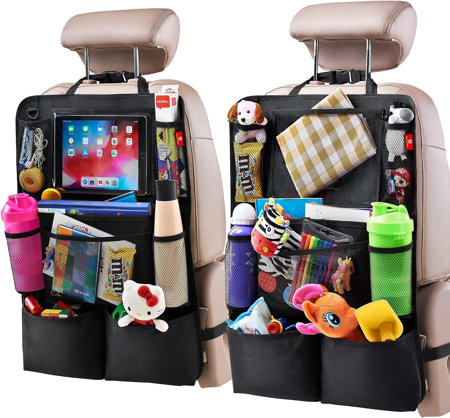 Dual Pack of Car Seat Storage Organizers with Tablet Holder