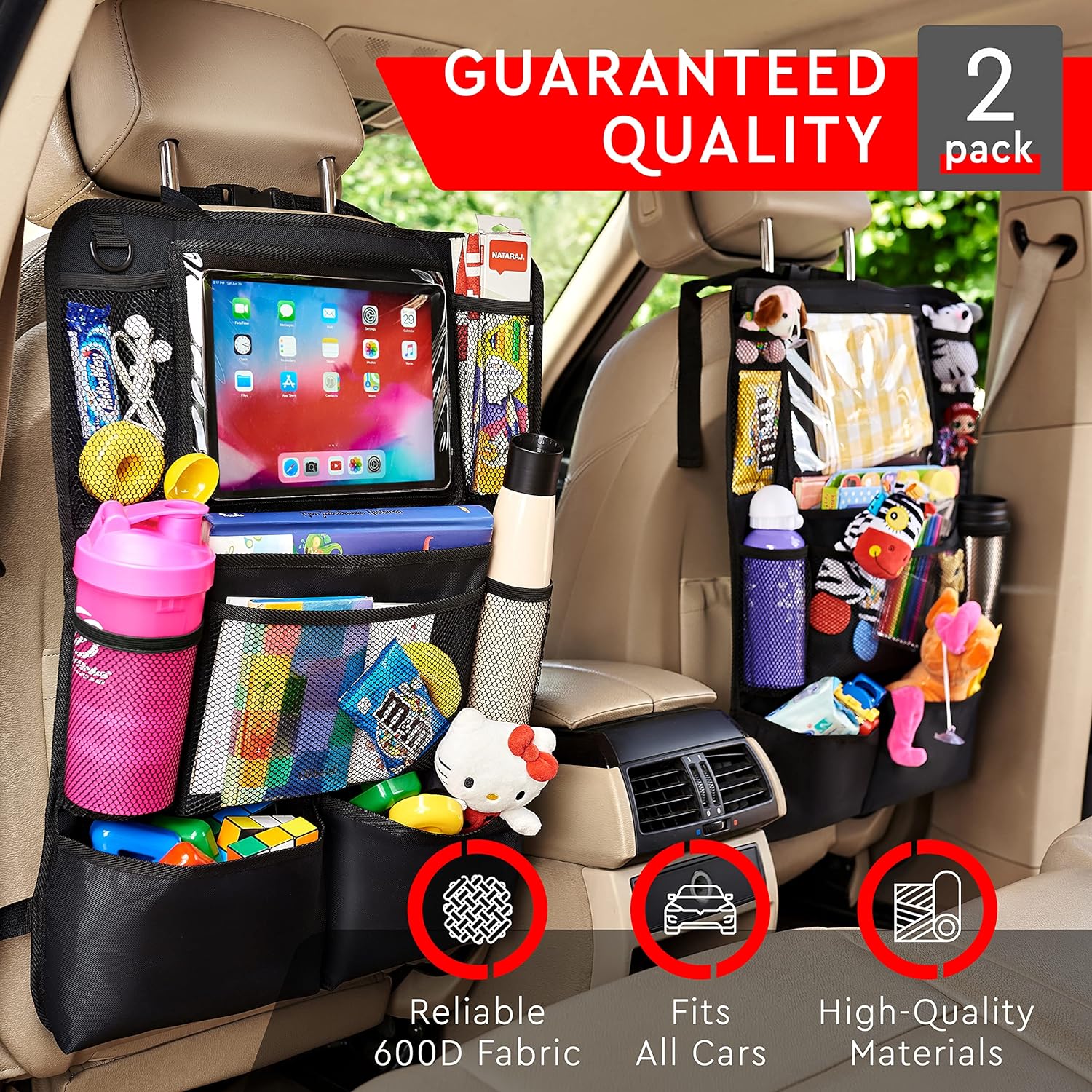 Dual Pack of Car Seat Storage Organizers with Tablet Holder