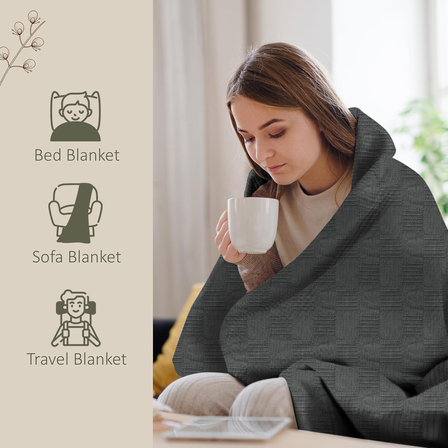 Lightweight Grey Cotton Blanket - 350 GSM Soft and Breathable Comfort