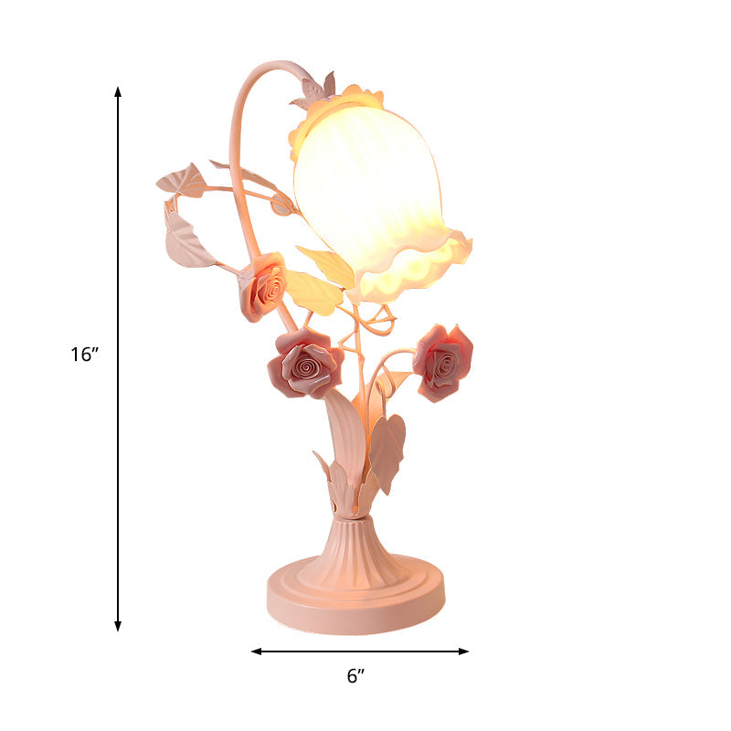 Scalloped Taavita Glass Table Light Romantic Pastoral 1 Head Night Lamp for Bedroom with Rose in Pink/Blue/White