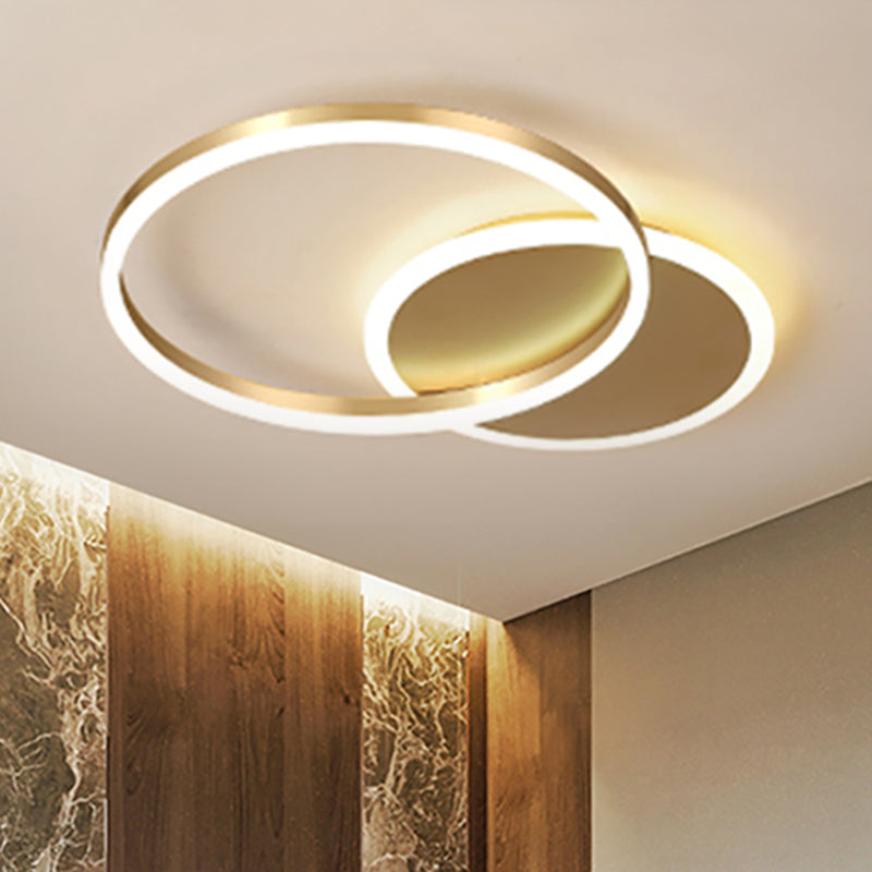 2 Tiers Flush Mount Ceiling Fixture Ring Simple Metal 2/3/5 Lights Gold Bedroom Ceiling Light in Warm/White