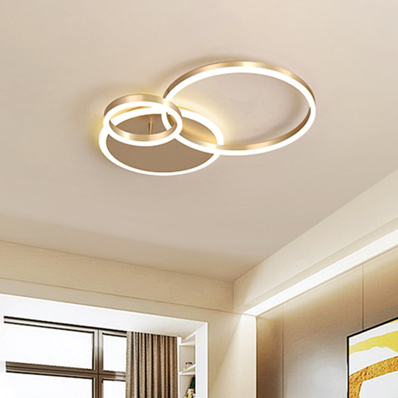 2 Tiers Flush Mount Ceiling Fixture Ring Simple Metal 2/3/5 Lights Gold Bedroom Ceiling Light in Warm/White