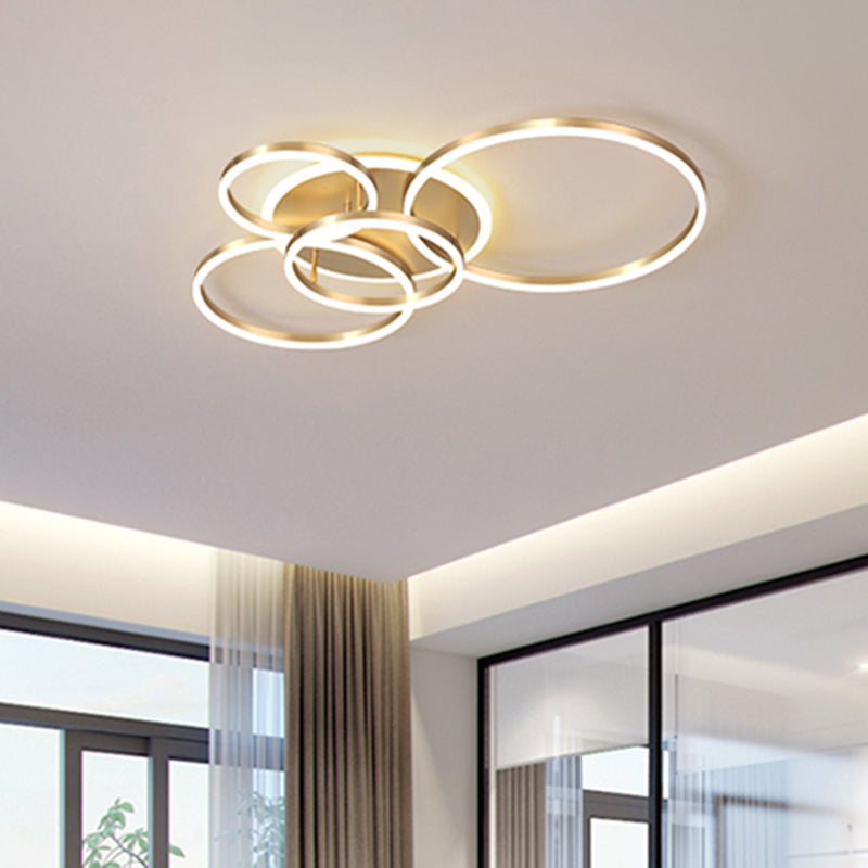 2 Tiers Flush Mount Ceiling Fixture Ring Simple Metal 2/3/5 Lights Gold Bedroom Ceiling Light in Warm/White