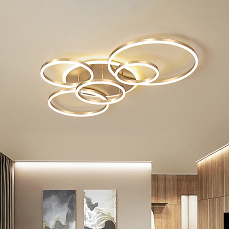 2 Tiers Flush Mount Ceiling Fixture Ring Simple Metal 2/3/5 Lights Gold Bedroom Ceiling Light in Warm/White