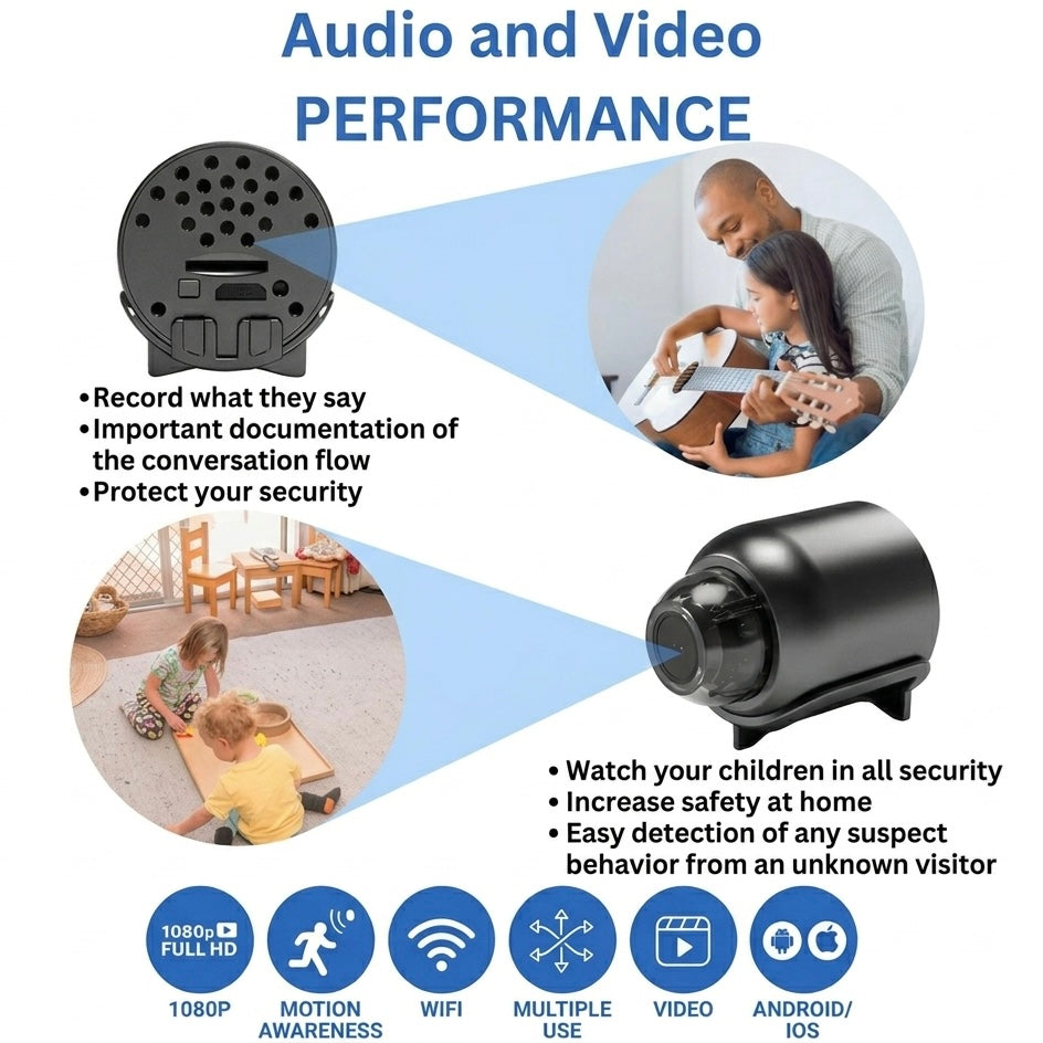 Compact WiFi Security Camera with 1080P HD, Night Vision, 160° View