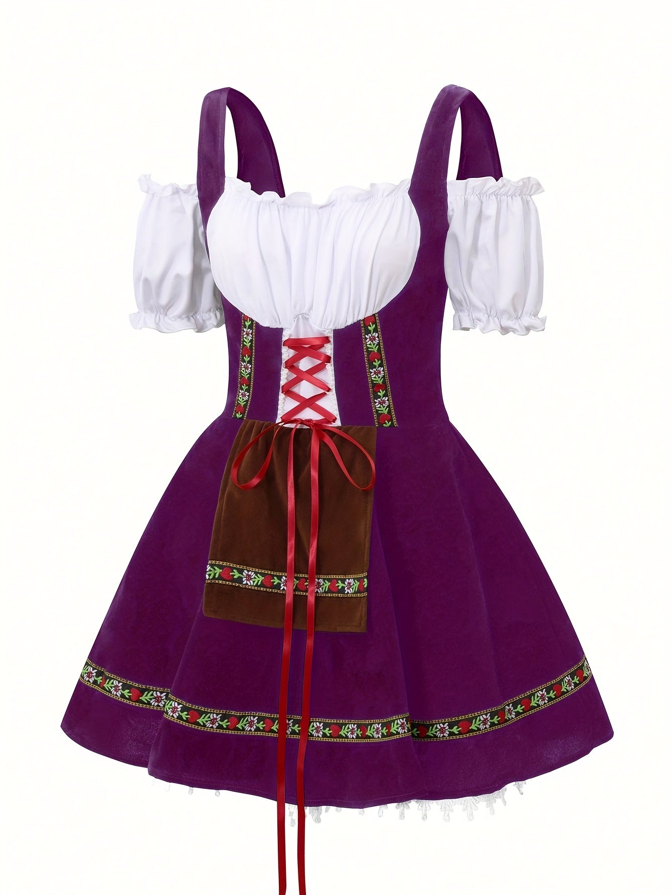 Women's Bavarian Dirndl Dress with Lace-Up Corset for Oktoberfest