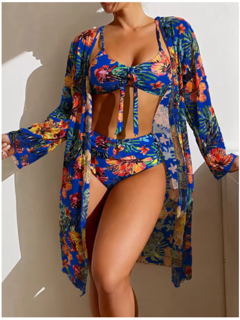 Women’s Two-Piece Bikini Swimsuit Set | Quick-Drying Four-Way Stretch Fabric | Padded & Fully Lined with Removable Pads | Sheer Kimono Cover-Up