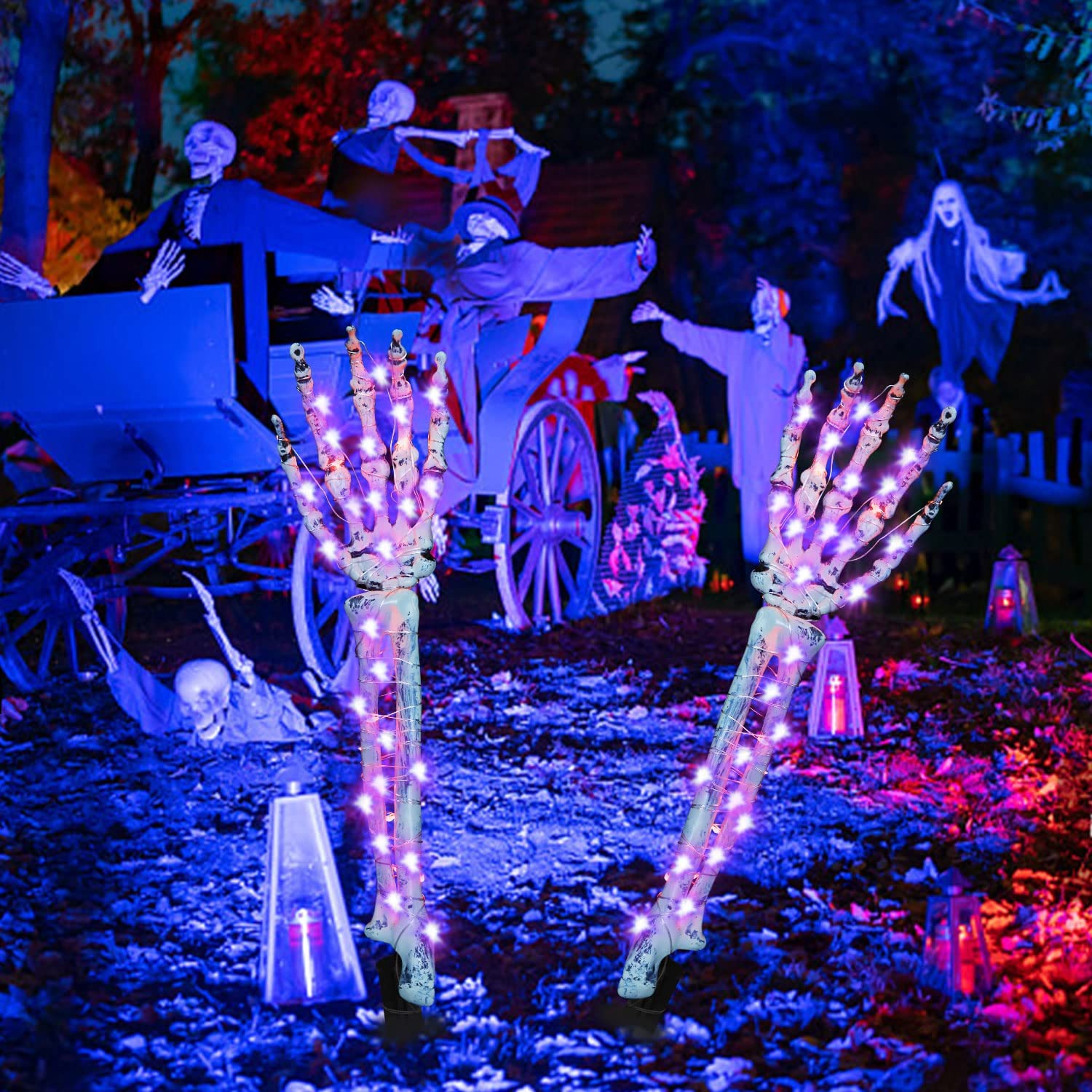 Glowing Halloween Skeleton Arm Stakes with Orange LED Lights