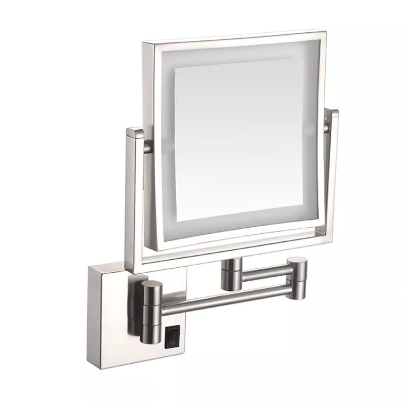 Matte Silver Adjustable LED Square Magnifying Makeup and Bathroom Mirror