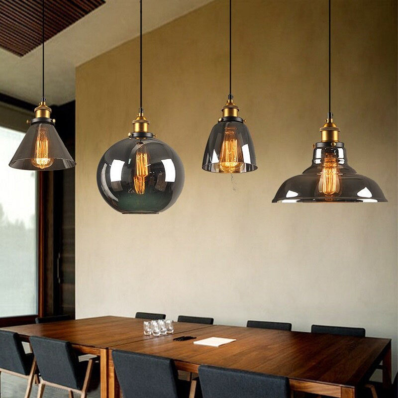 Antique Glass Pendant Light | Vintage Art Deco Design | Galvanized Metal & Glass | Dimmable Lighting